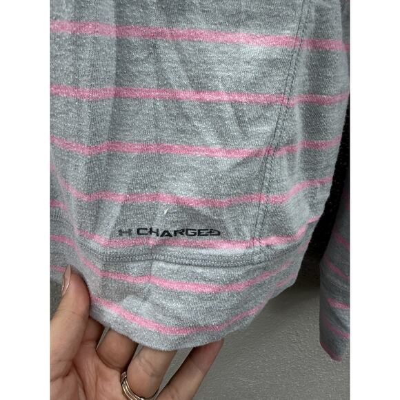 Under Armour Womens Jacket Size XL Gray Pink Strip Zip Up Hooded Semi-Fitted - Picture 7 of 11